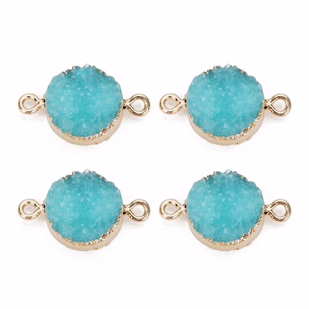 LOULEUR 5pcs/lot Colorful 13.5mm Faux Druzy Resin Charms Pendant Round Connectors For Women DIY Earrings Jewelry Making Findings