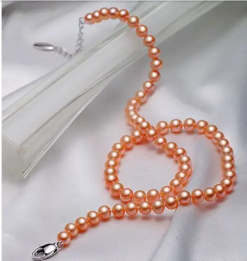 

Charming 18"8-9mm genuine gold pink pearl necklace