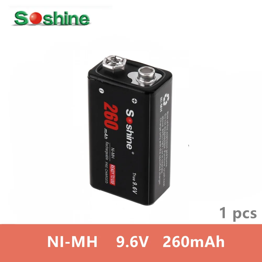 Перезаряжаемая батарея Soshine 9 В 6F22 6LR61 Ni-MH 260 мАч 6 в для микрофонов/приборов +