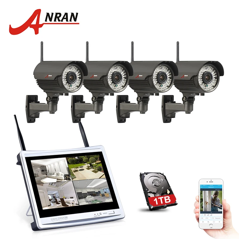 

ANRAN 4CH 12" LCD NVR Wireless Security Camera System 960P HD Varifocal 2.8mm-12mm Outdoor IR WIFI Surveillance Camera Kit