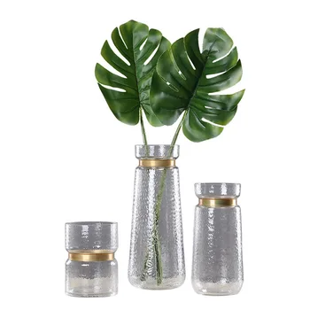 

Chinese Creative Retro Glass Bottle Transparent Copper Ring Colored Glass Vase Decoration Wedding Gifts Household Flower Vases