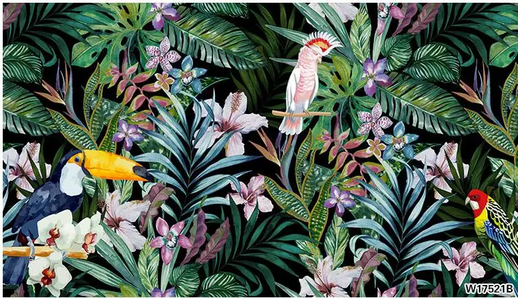 pássaros, aquarela, 3d, chuva tropical, floresta, pintura