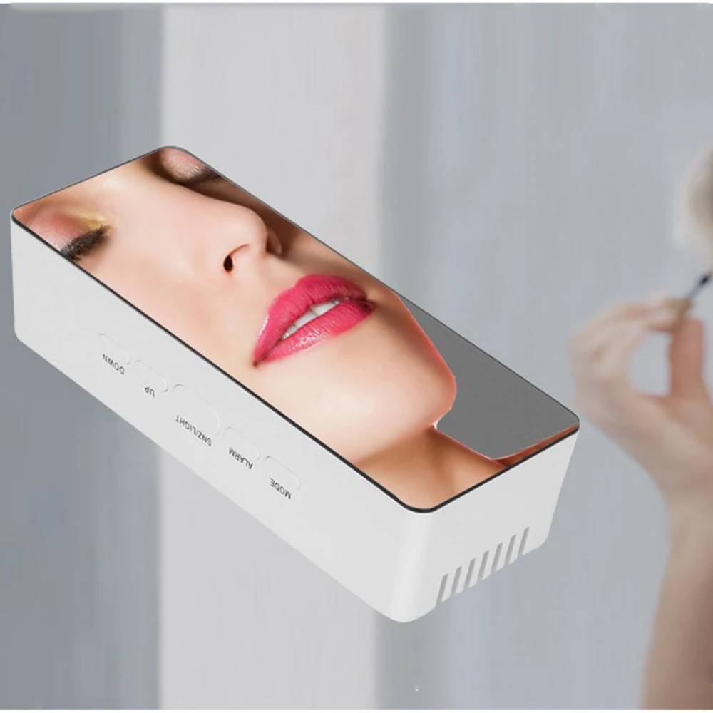  Table Clock Alarm Clock Snooze LED Digital Mirror Clock Time Temperature Large Electronic Display R