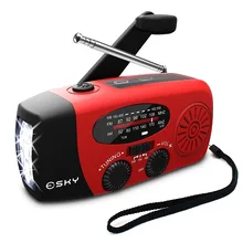 5-en-1 Radio FM portátil manivela de mano AM/FM/NOAA Radios de emergencia Solar con 3 linterna LED 1000mAh banco de energía(China)
