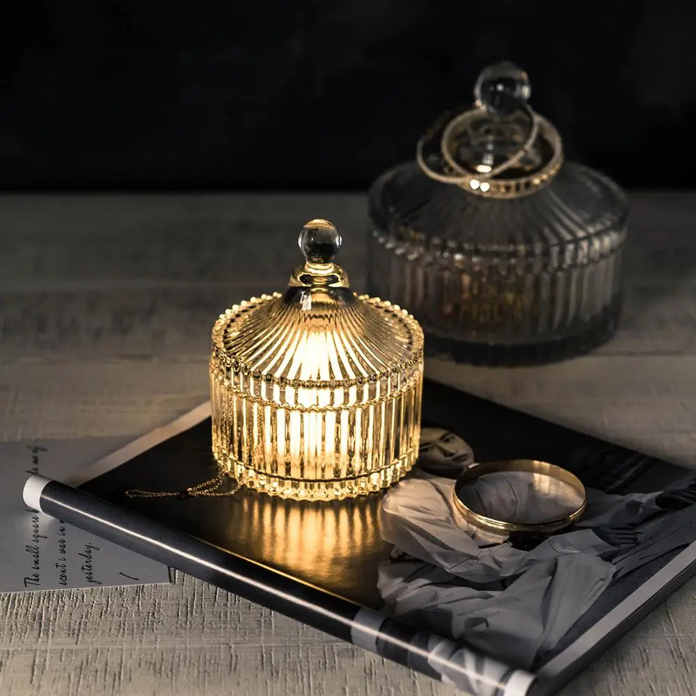 

European color crystal glass storage cans sugar bowl diamond candy box cotton swab box cotton pad household storage