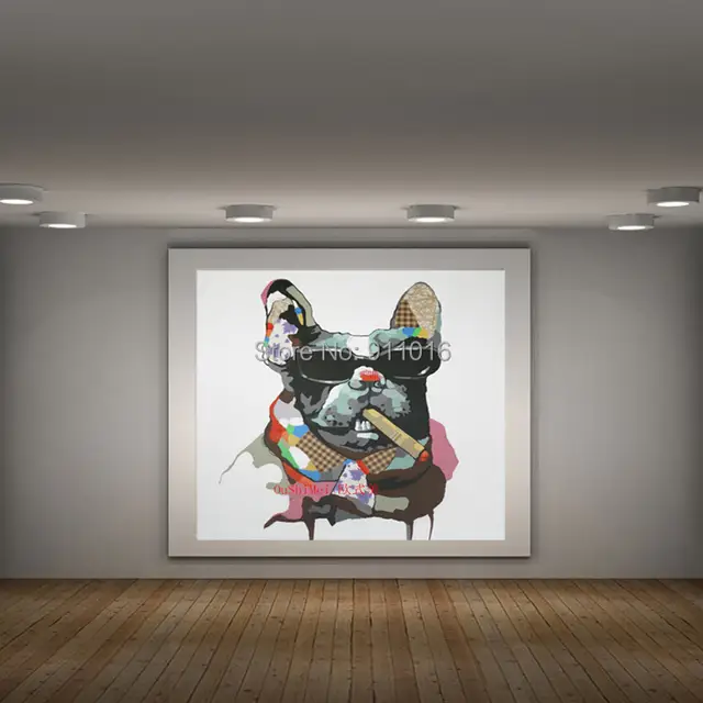 Us 14 72 50 Off Wall Art Handmade Home Decor Oil Painting On Canvas Abstract Hang Paintings Pet Customized Painting Smoking Cool Dog Picture In