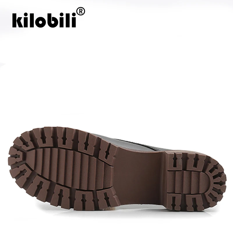 Kilobili 2019 Весна Для женщин Туфли оксфорды Обувь на среднем каблуке из натуральной