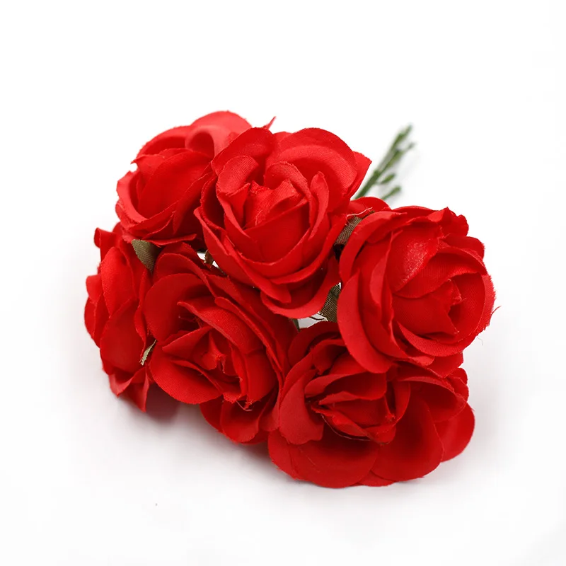 6 шт./лот, 4 см, букет роз из шелка, искусственный цветок для свадьбы, украшения дома, сделай сам, венок, скрапбук, Подарочная коробка, цветок