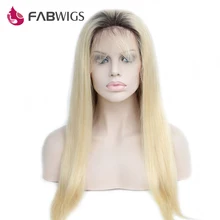 Fabwigs Ombre Blond Glueless Lace Front Wig 150% Density Two Tone 1B 613 Pre Plucked Human Hair Wig with Baby Hair Remy Hair