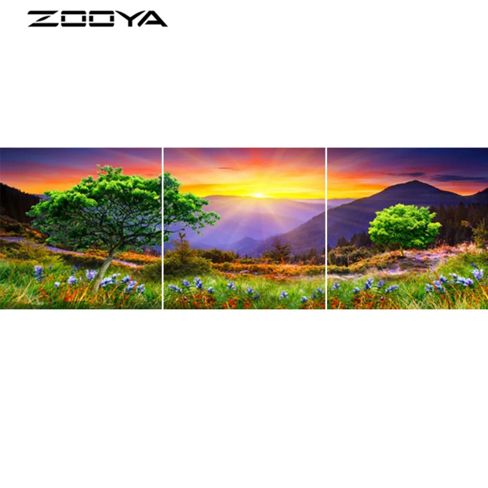 

ZOOYA DIY Full Diamond Embroidery Painting Cross Stitch Triptych Paintings Diamond Mosaic Landscape Tree Mountain Sunset RF857