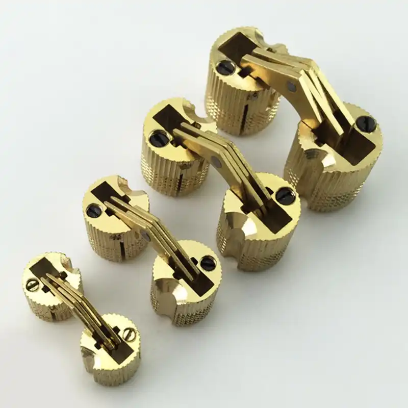 2 Pcs Copper Barrel Hinges Cylindrical Hidden Cabinet Concealed