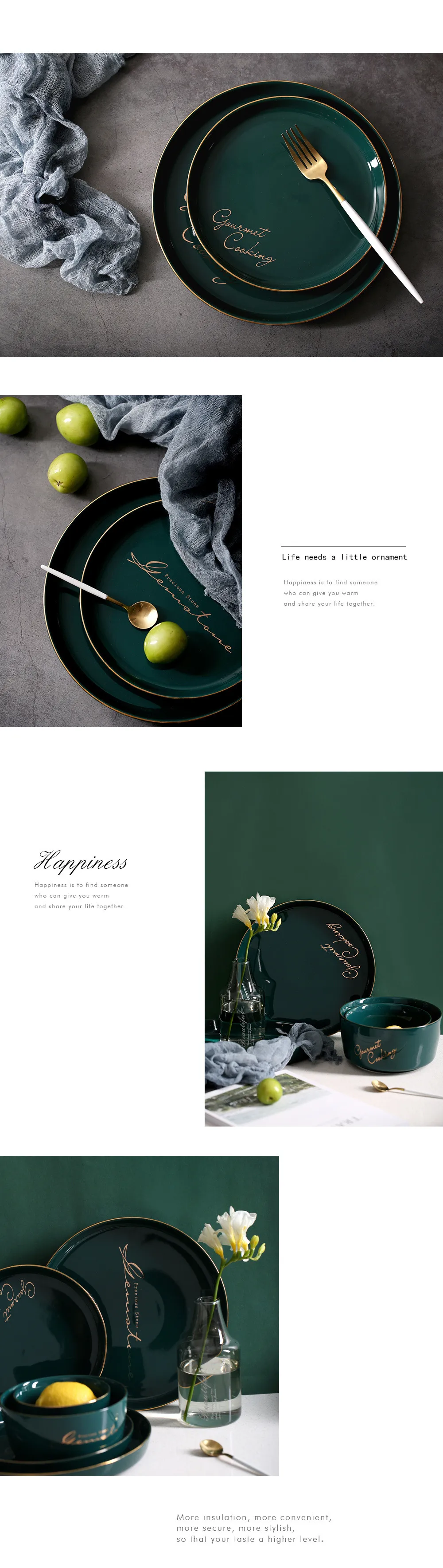Nordic золотой край Керамика пластина зеленого цвета серьги с круглым камнем бытовой ужин неглубокая тарелка десерт лоток завтрак фруктовый посуда для пирожных пластина