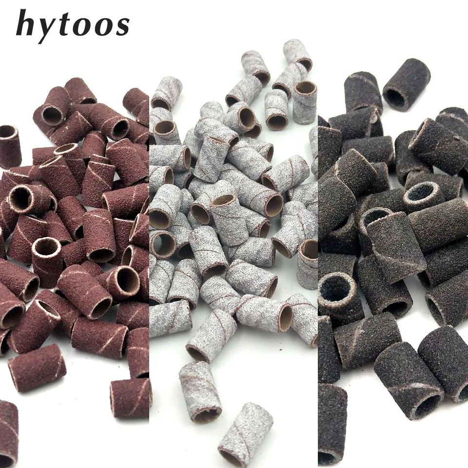  HYTOOS 100Pcs/set 3 Colors Nail Art Sanding Bands Pedicure Tools Electric Nail Drill Accessories Fo