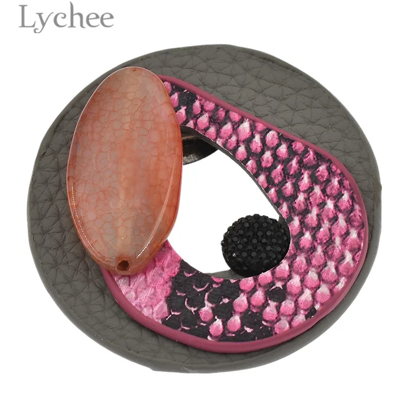 Lychee трендовая кожаная серпантин Женская Брошь на булавке в форме листа клетчатая