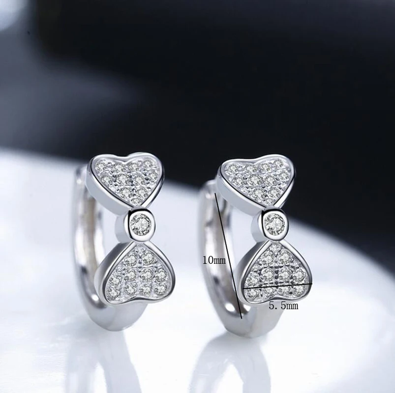 Модные циркониевые милые маленькие серьги-кольца в форме сердца с бантом для маленьких девочек и женщин, красивые женские серьги-кольца, ювелирные изделия EH048