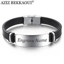 AZIZ BEKKAOUI, широкий браслет из нержавеющей стали с гравировкой имени для мужчин, черные браслеты, браслет, модные мужские аксессуары