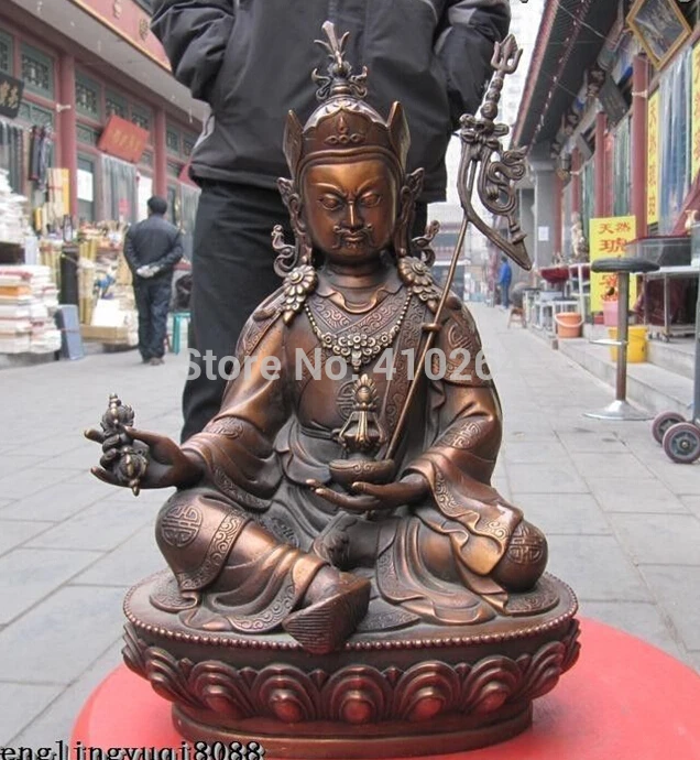 

12"Tibet Folk Buddhism craftwork Red Bronze Padma Sambhava Buddha statuary Statue