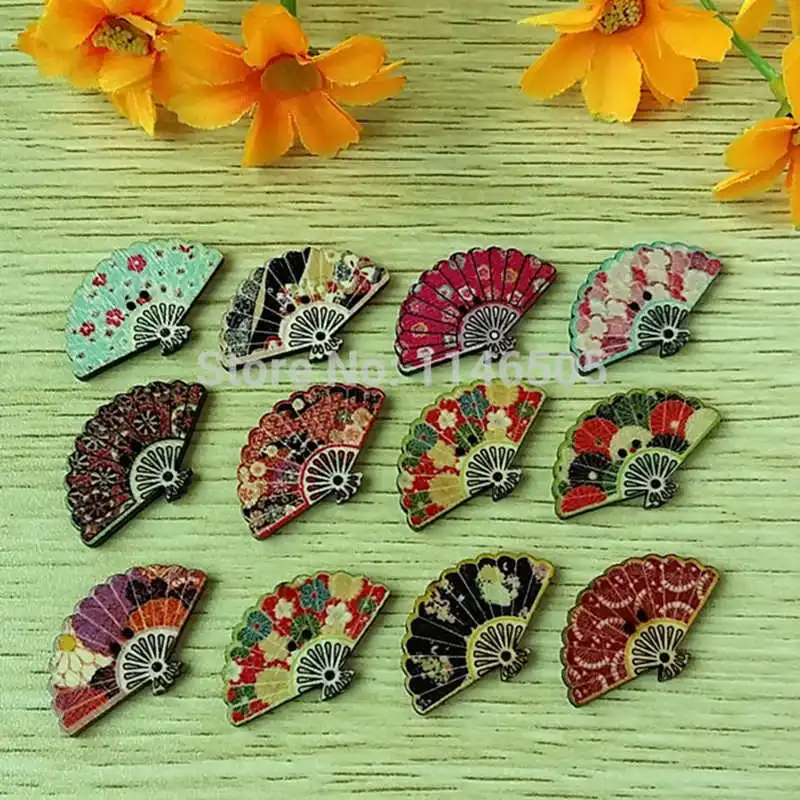

20/50pcs Mix color Fan shape Wooden decorative buttons for craft Scrapbooking 2 Holes 19x30mm botoes para artesanato botoes