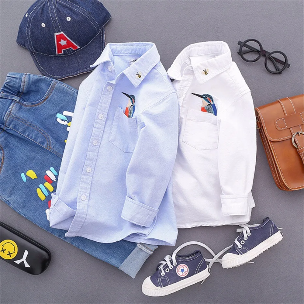 Boys Spring Shirt Long Sleeve Kids Cotton Clothes Brand Children Turn down Collar Boy's Shirts