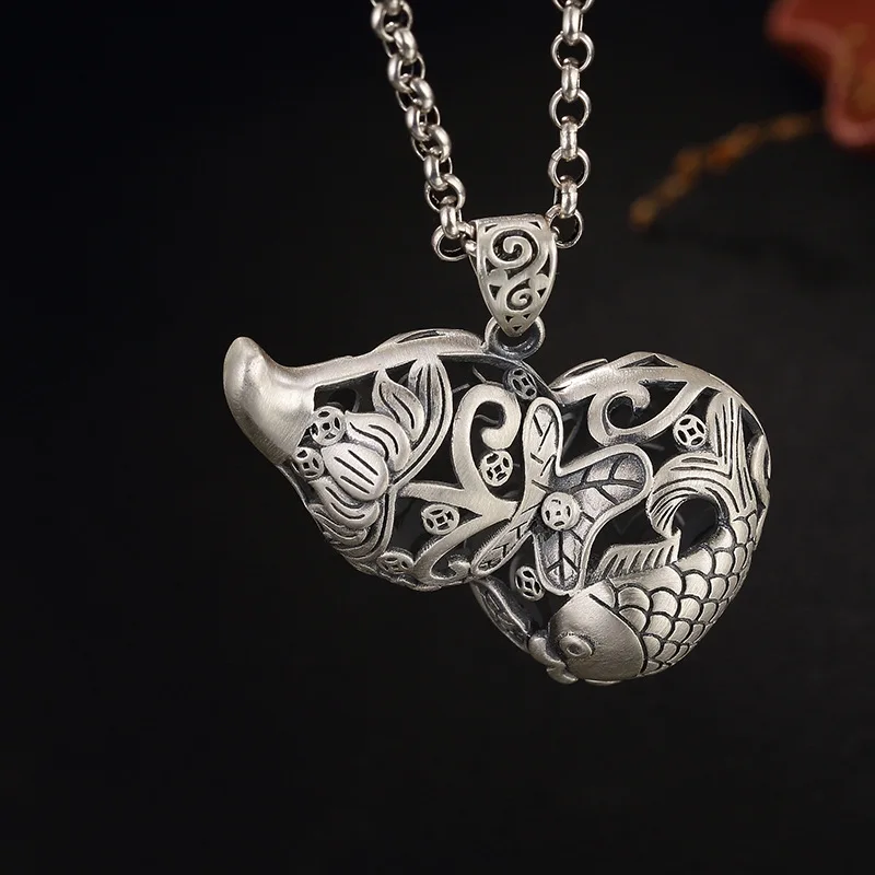 

990 Sterling Silver Lotus Pendant Personalized Gourd Fish Pendant Necklace Gifts For Women Fine Jewelry