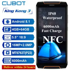 Cubot KingKong3 IP68 Водонепроницаемый 5,5 "18:9 Экран MT6763T Octa Core 4 ГБ + 64 ГБ 16MP 6000 мАч Quick Charge NFC KING KONG 3 смартфон