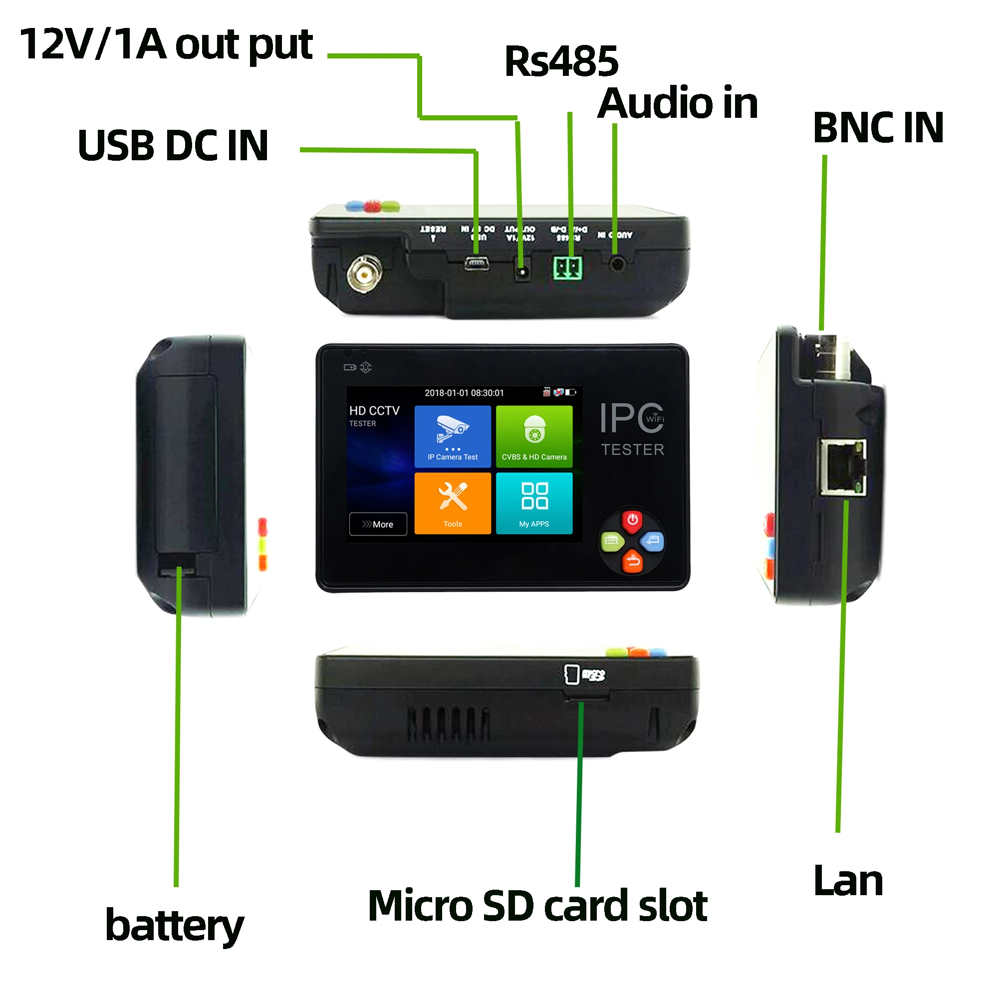 IPC1600ADH плюс 4 к H265 IP камера тестер 8MP AHD/TVI/CVI CVBS CCTV тестер монитор PTZ контроллер Быстрый ONVIF IPC тестер