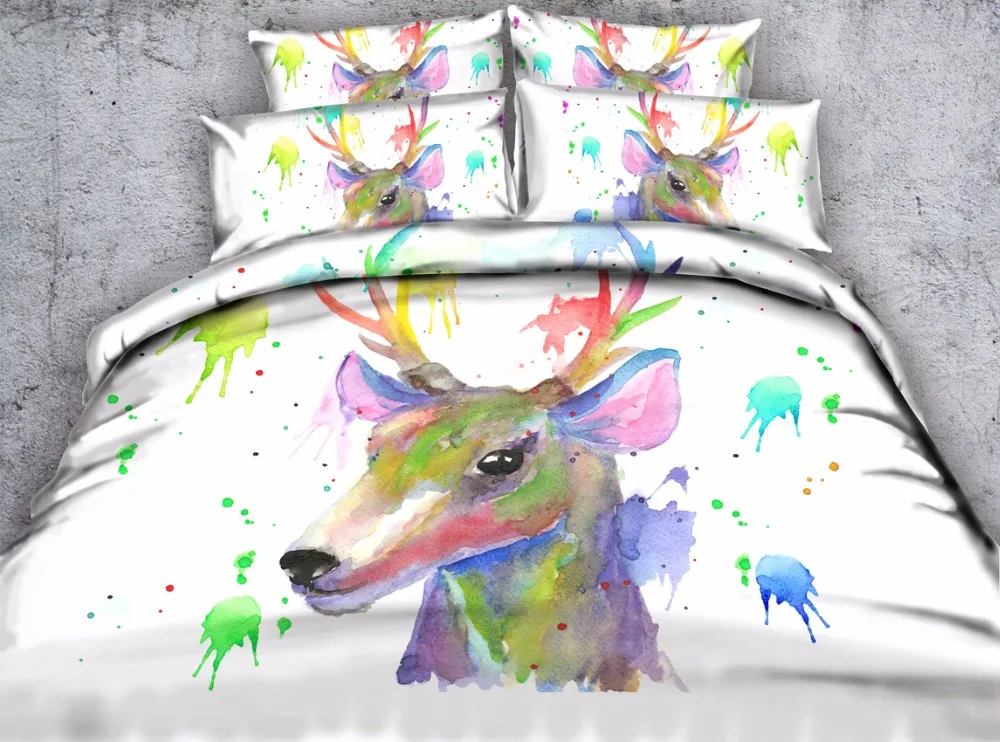 

3d deer printed bedlinen 3/4pcs animal pattern comforter bedding set queen size brief children adult bedroom decor white gift