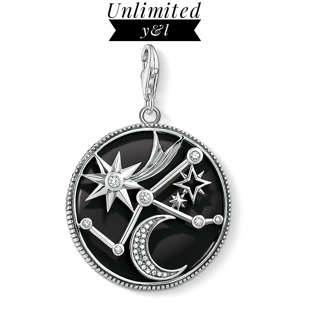 

925 Sterling Silver Black Astronomical Moon Star Zodiac Sign Charms Pendant DIY Accessories Fit Thomas Style Bracelet Necklace