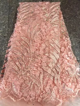 

Rhinestones African Lace Fabric 2018 French Net Lace new stones fabric Peach African Tulle Lace Fabric for lady party dress