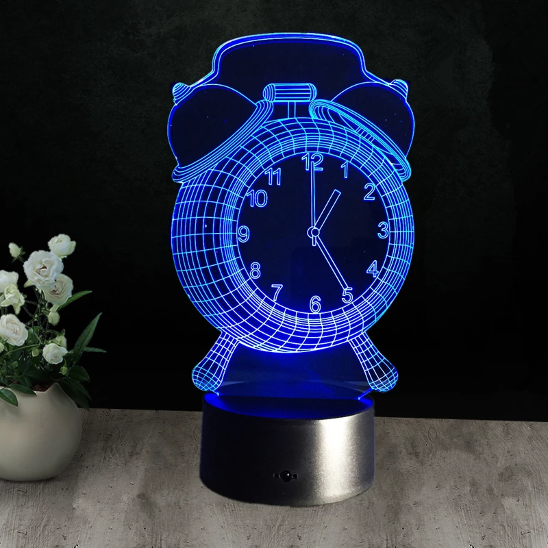 Alarm Clock Lamp 3D Visual LED Night Light for Kids Touch Button USB