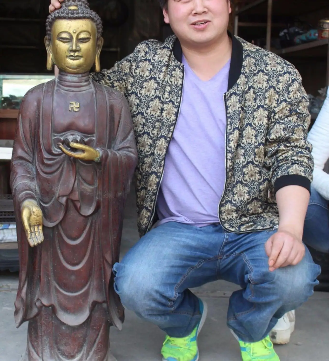 

40" Tibet Purple Bronze Gold Shakyamuni Sakyamuni Hold Lotus Buddha Statue