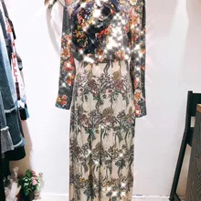 Женская плиссированная юбка длиной до лодыжки с цветочным принтом и бриллиантами