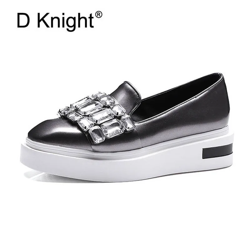 

Crystal Decoration Loafers Women Spring Fashion Flats Women Causal Slip-on Platform Shoes for Girl and Vacation Green US Size 12