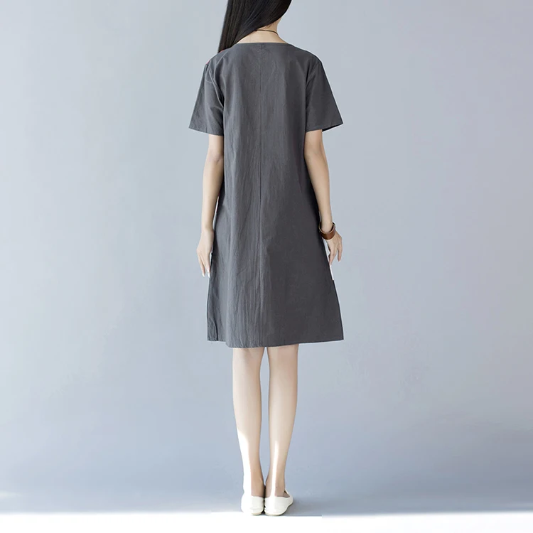Женское платье размера плюс с коротким рукавом из хлопка и льна, летнее свободное платье средней длины, женская одежда 3582 50