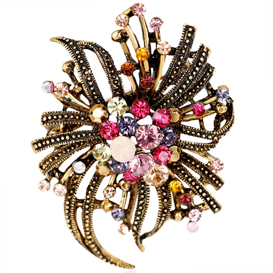 Vintage Rhinestones Jewelry Chic Crystal Flower Brooches Pin Charm