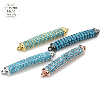 

3*4.5mm Micro Pave CZ Cubic Zircon Long Tube Shaped Brass Copper Pendant With Two Holes For Necklace Bracelet Jewelry Finding