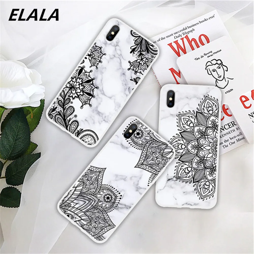 

ELALA Marble Case For iphone 7 Case Funny Line Lace Art Pattern Retro Cover For iphone 6S 6 7 8 Plus 5 SE X XR Xs Max Candy Case