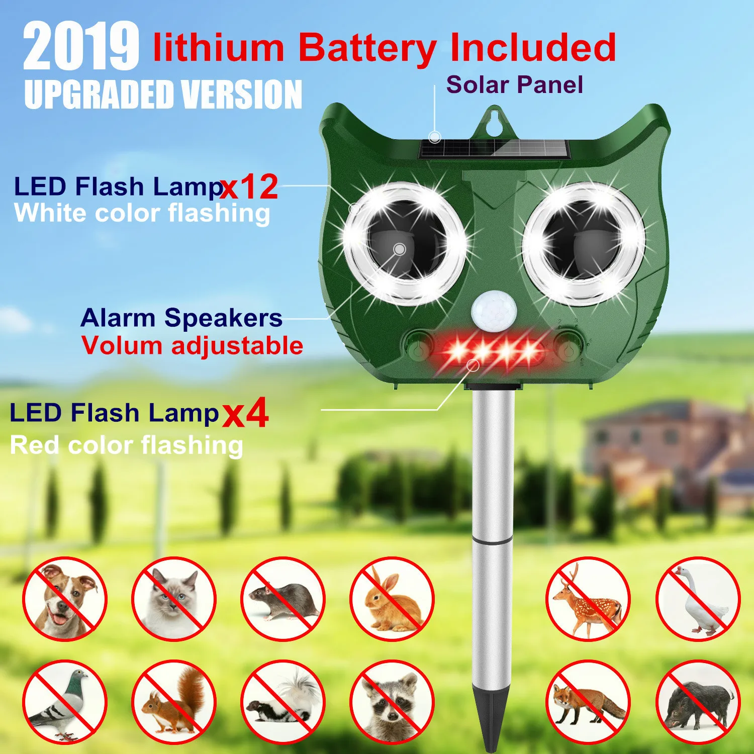 2019 جديد الشمسية بالموجات فوق الصوتية مبيد الحشرات الحيوانية تشمل 1500 mAh بطارية ليثيوم ، للماء الآفات مبيد الحشرات الأفعى القط الكلب الطيور ... 2019 جديد الشمسية بالموجات فوق الصوتية مبيد الحشرات الحيوانية تشمل 1500 mAh بطارية ليثيوم ، للماء الآفات مبيد الحشرات الأفعى القط الكلب الطيور ...