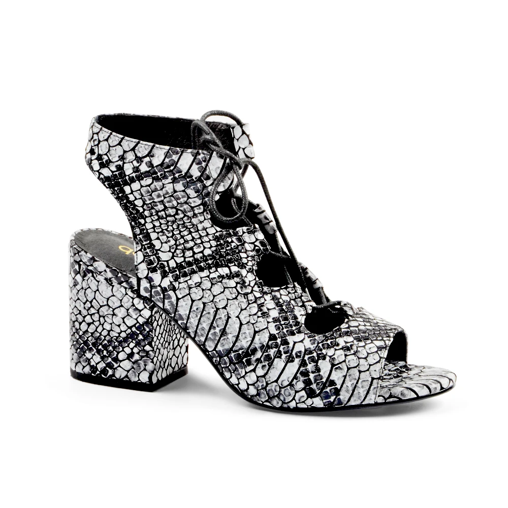 Donnain Genuine Leather Snake Print Block High Heels Sandals Women Summer Shoes Cross-tied Open Toe Fashion Ladies Pumps 2019