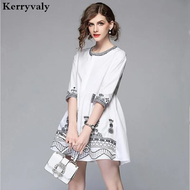 

Summer Loose White Embroidered Shirt Dress Robe Femme Ete 2019 Women Mini Dress Vestidos De Mujer Kleider Damen K6850