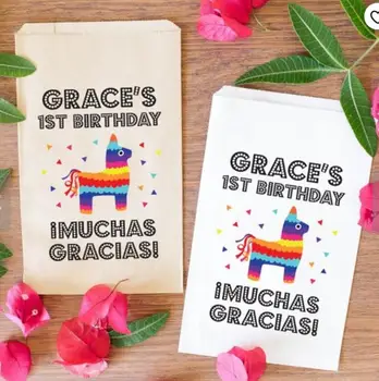 

personalize Kids Muchas Gracias Fiesta Birthday Doggie Bag Party Bags Buffet welcome bags Bakery Cookie gifts candy pouches