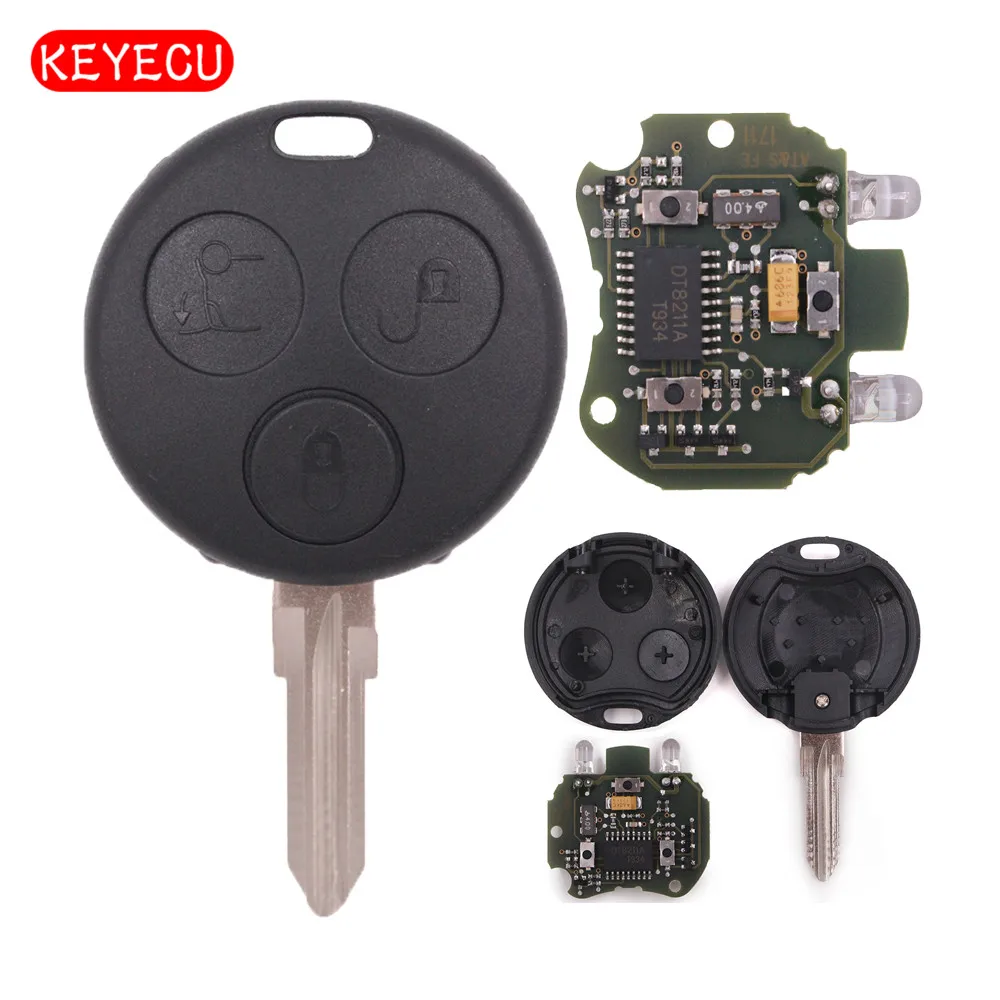 

Keyecu New Uncut Remote Key Fob 3 Buttons 433mhz Car Key for Smart Fortwo Forfour City with 2 Infrared Lights