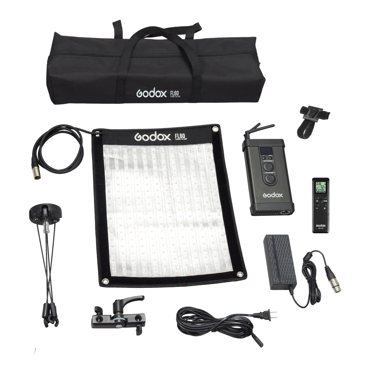 Godox FL60 60W гибкий светодиодный светильник для видеосъемки, скручивающаяся тканевая лампа с контрольным устройством+ пульт дистанционного управления+ Х-образная Поддержка+ мобильное приложение