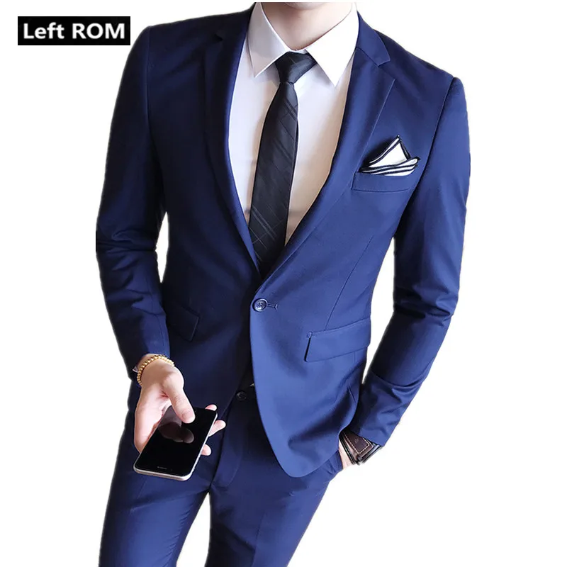 Jackets + Pants / 2018 New High-end Brand Groom Wedding Dress Formal Suit 2 Piece / Mens Solid Color Slim Business Casual Suits