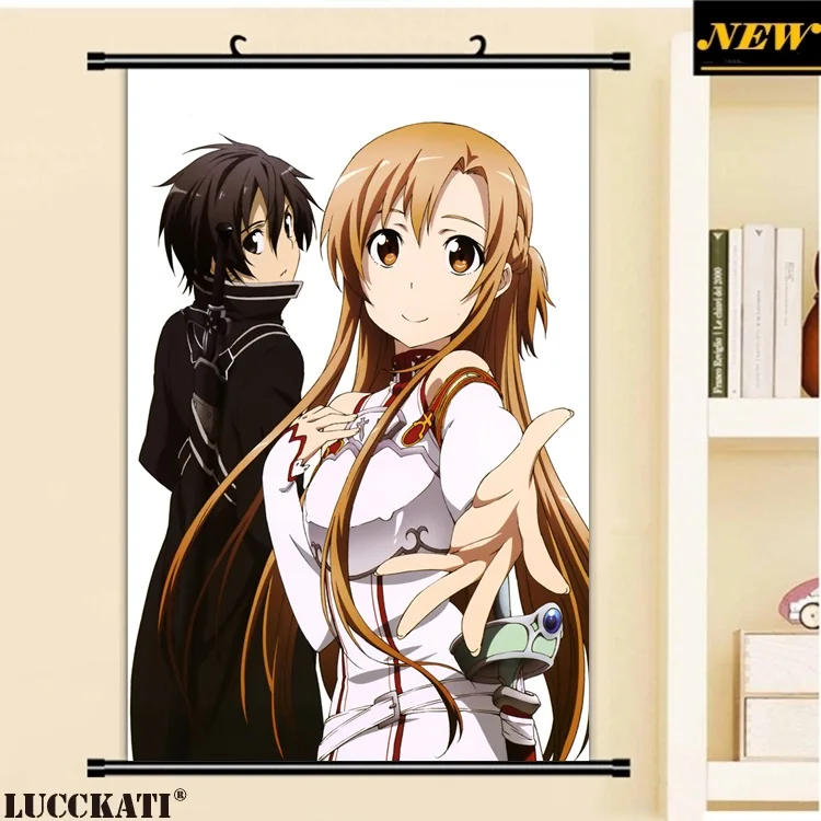 40X60 см Sword Art онлайн Sao Asuna Kazuto kirito, мультяшное художественное искусство, Настенная картина, прокрутка, холст, живопись, плакат