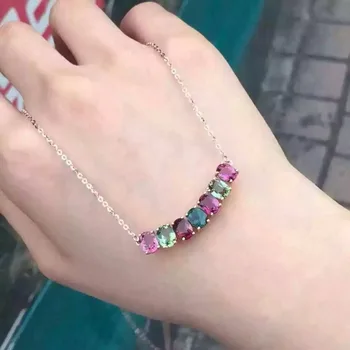 

Natural multicolor tourmaline Necklace natural gemstone Pendant Necklace S925 silver trendy Elegant arrangement women Jewelry