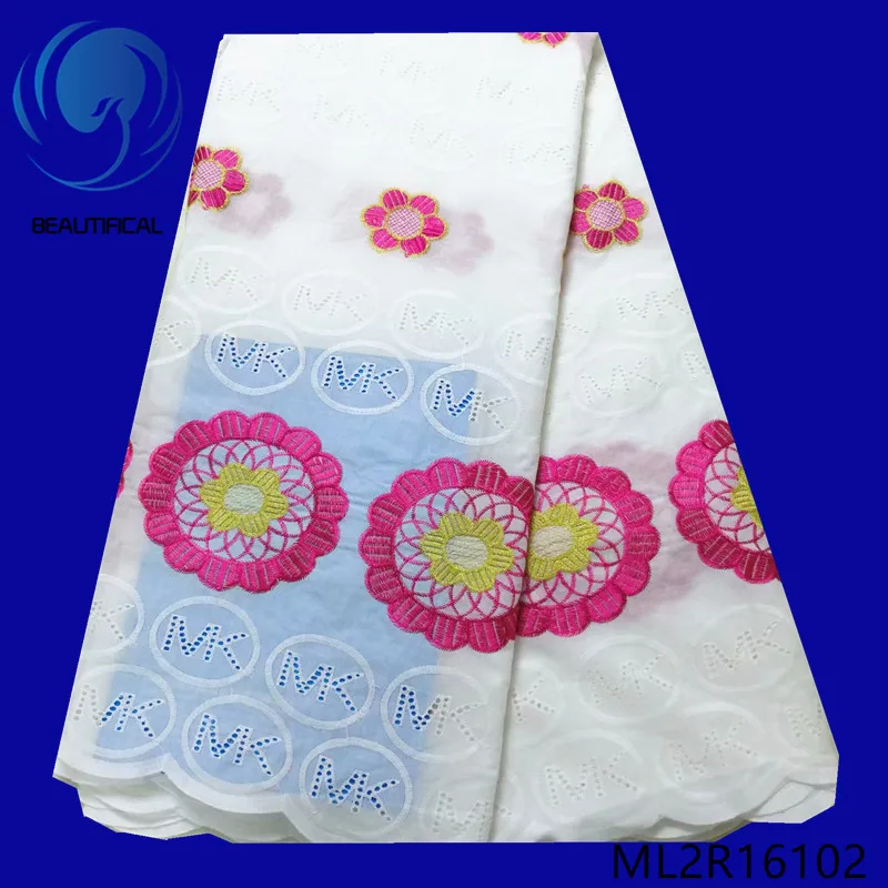 

BEAUTIFICAL african lace fabrics Fashion big embroidery swiss voile lace fabric for dess 100%Cotton lace fabric ML2R161