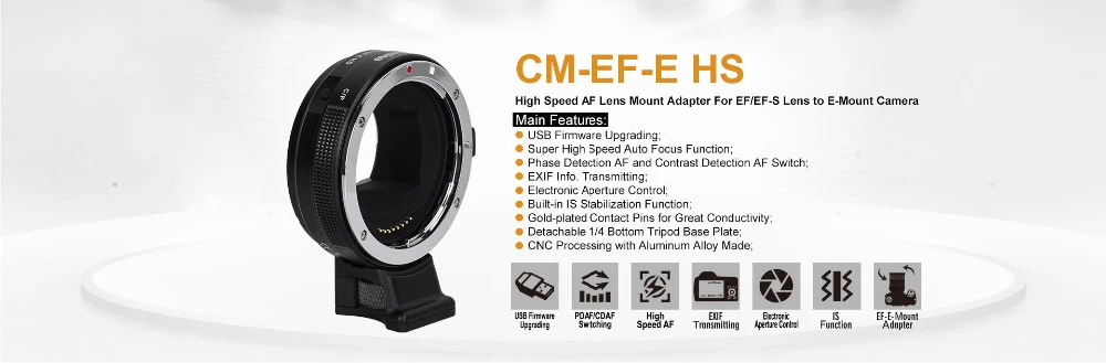 Commlite Cm Ef E Hs Faster Auto Focus Lens Adapter For Canon Ef Ef S Lens To Sony E Mount Camera m3 A6000 A6300 A6500 Lens Adapter Aliexpress