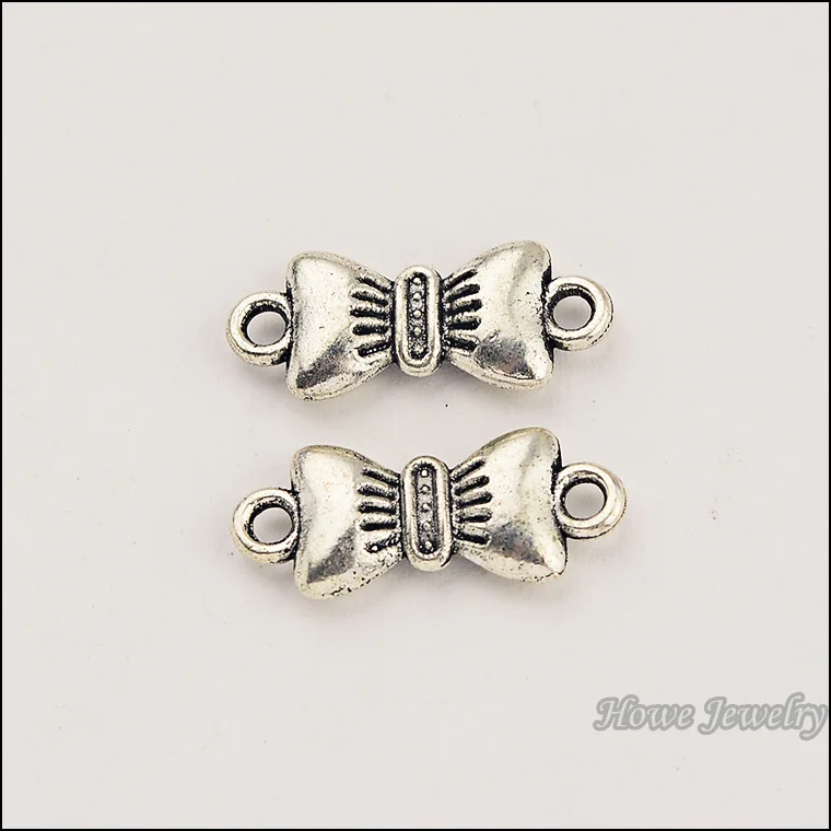 32 pcs Vintage zinc alloy Antique Silver charm Bow tie Connector