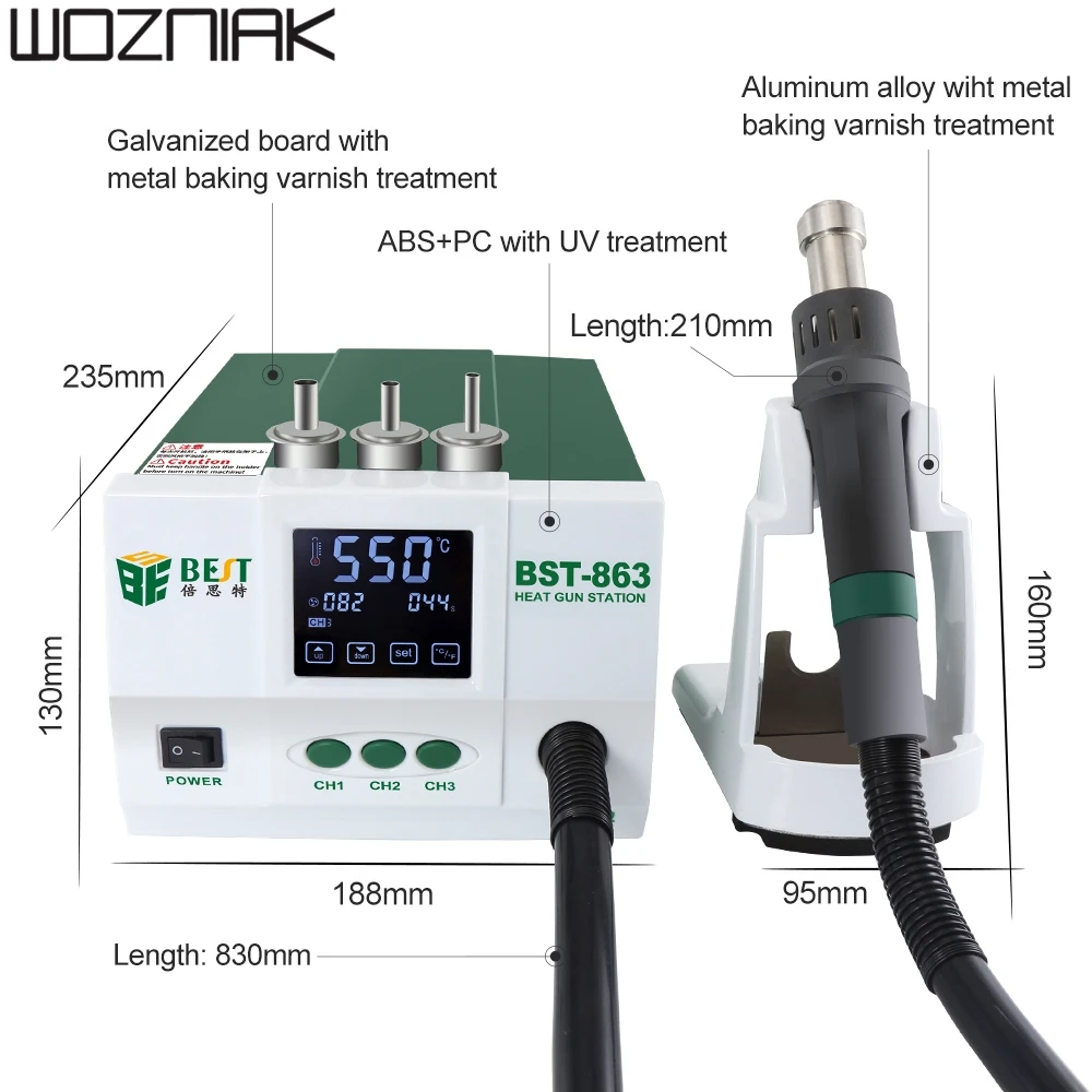  Blei-freies Hot Air Rework Station Löten Touchscreen LCD 1200W 220V Für Telefon CPU PCB besser als 